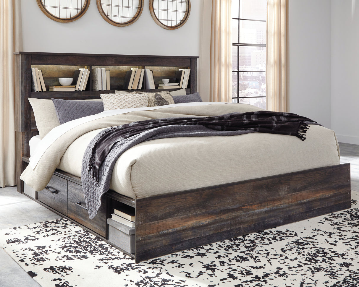 Furniture City Biloxi - Ashley Furniture - Drystan Bedroom - King Bookcase Bed with 4 Storage Drawers / Multi - B211B52