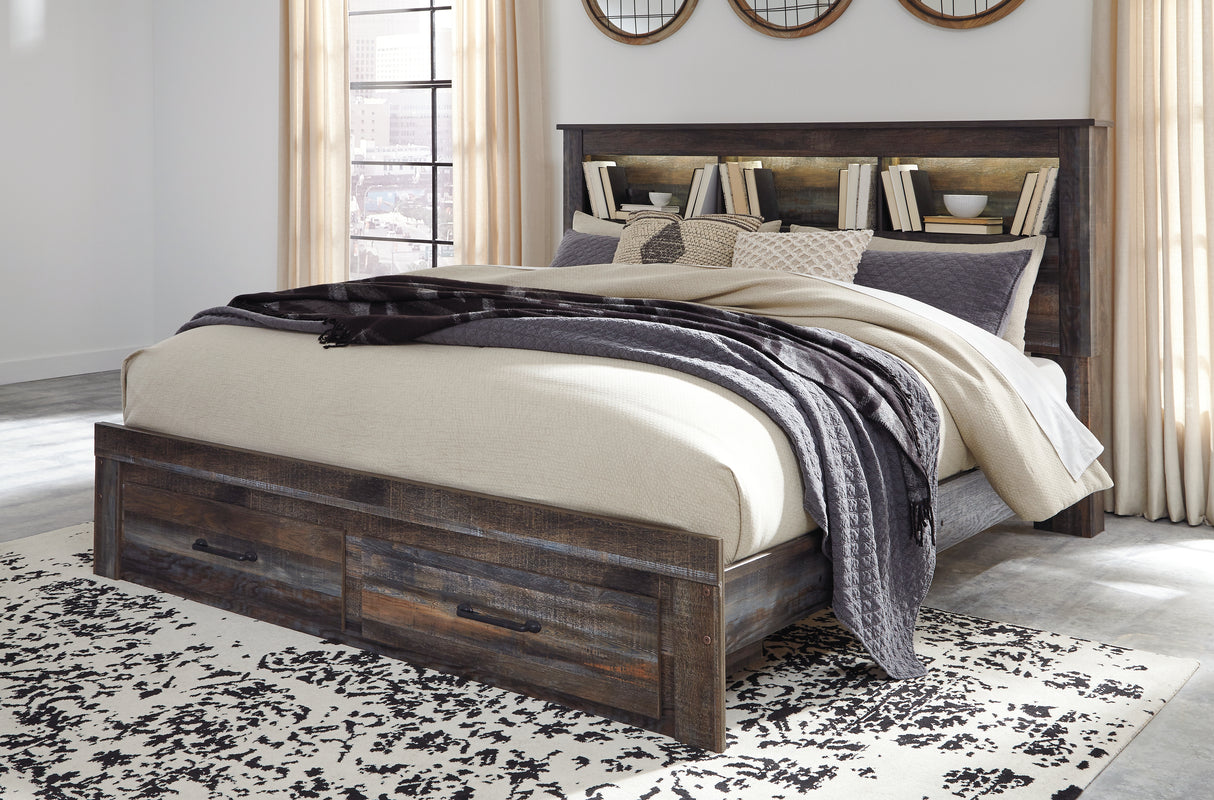 Furniture City Biloxi - Ashley Furniture - Drystan Bedroom - King Bookcase Bed with 2 Storage Drawers / Multi - B211B27