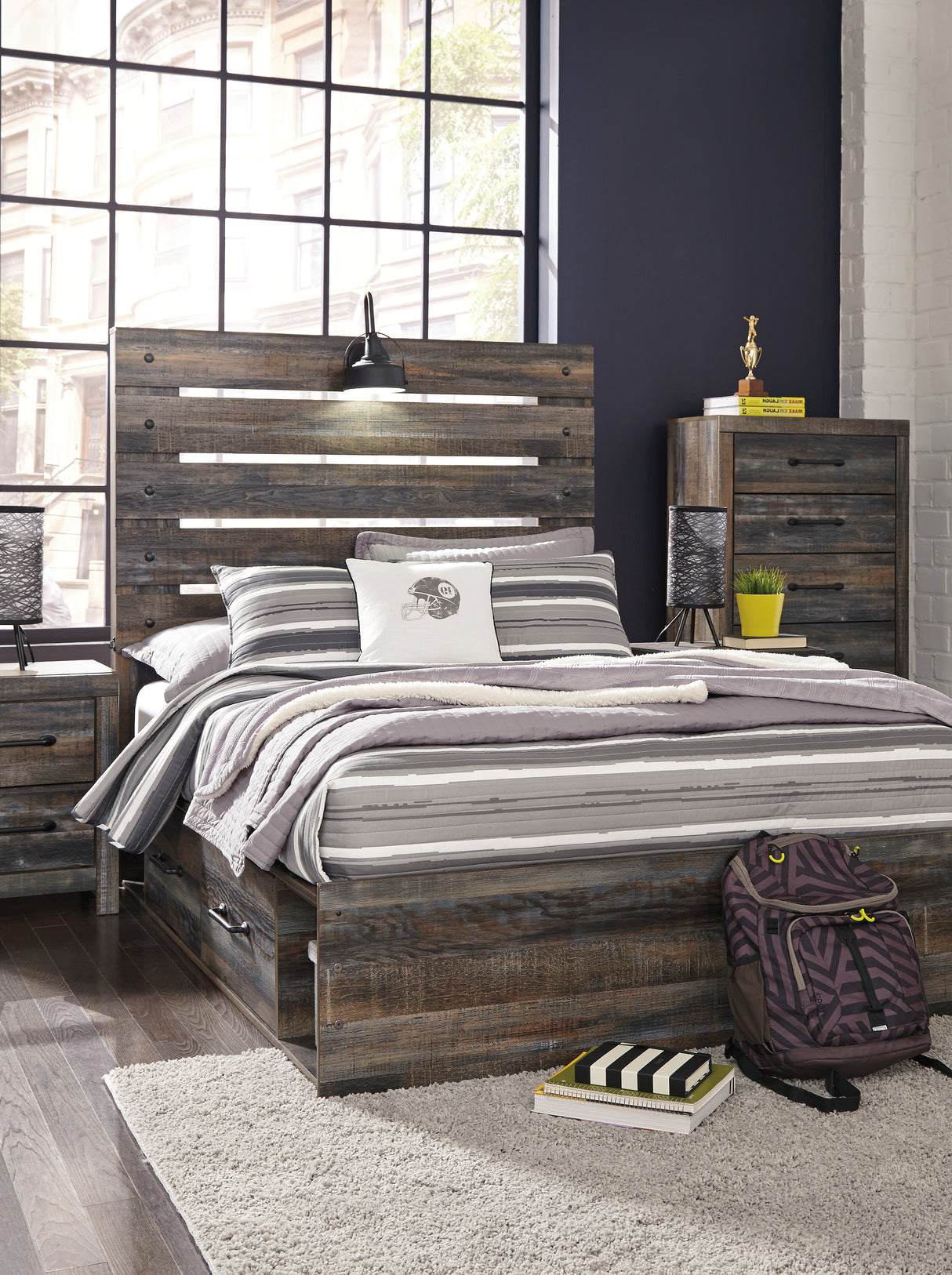 Furniture City Biloxi - Ashley Furniture - Drystan Bedroom - Full Panel Bed with 2 Storage Drawers / Multi - B211B9