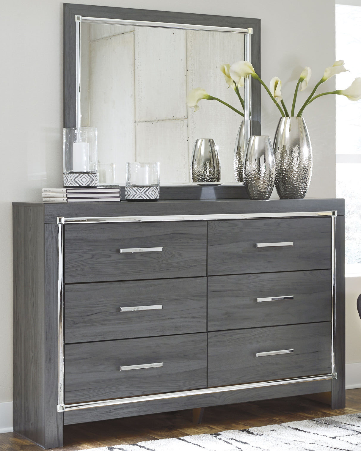 Furniture City Biloxi - Ashley Furniture - Lodanna Bedroom - Dresser and Mirror / Gray - B214B1