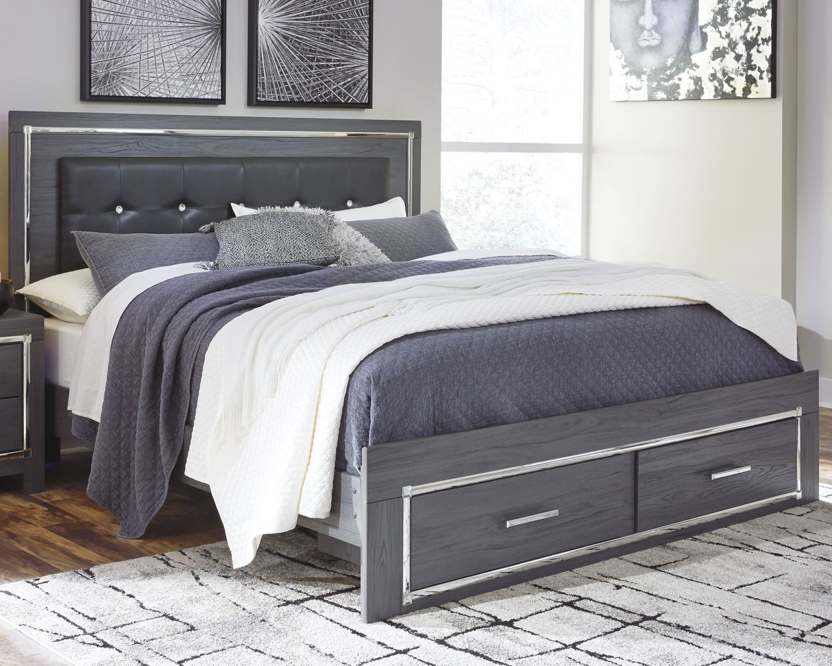 Furniture City Biloxi - Ashley Furniture - Lodanna Bedroom - King Panel Bed with 2 Storage Drawers / Gray - B214B11