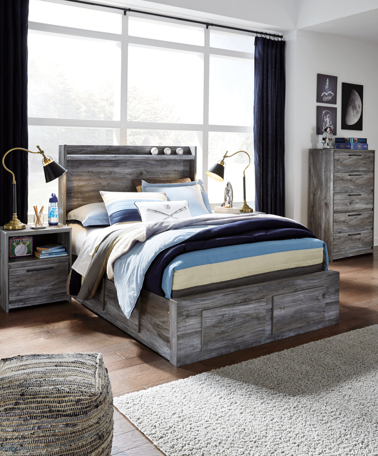 Furniture City Biloxi - Ashley Furniture - Baystorm Bedroom - Full Panel Bed with 4 Storage Drawers / Gray - B221B25