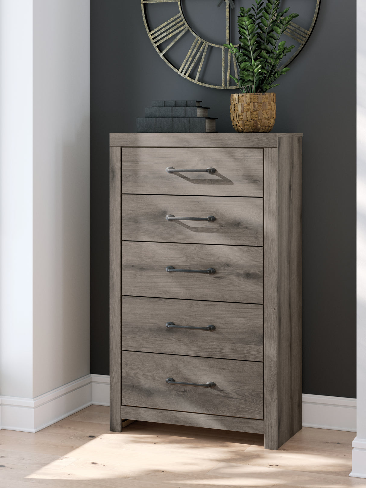 Furniture City Biloxi - Ashley Furniture - Graystorm Bedroom - Five Drawer Chest / Brown Gray - PCB2405-46