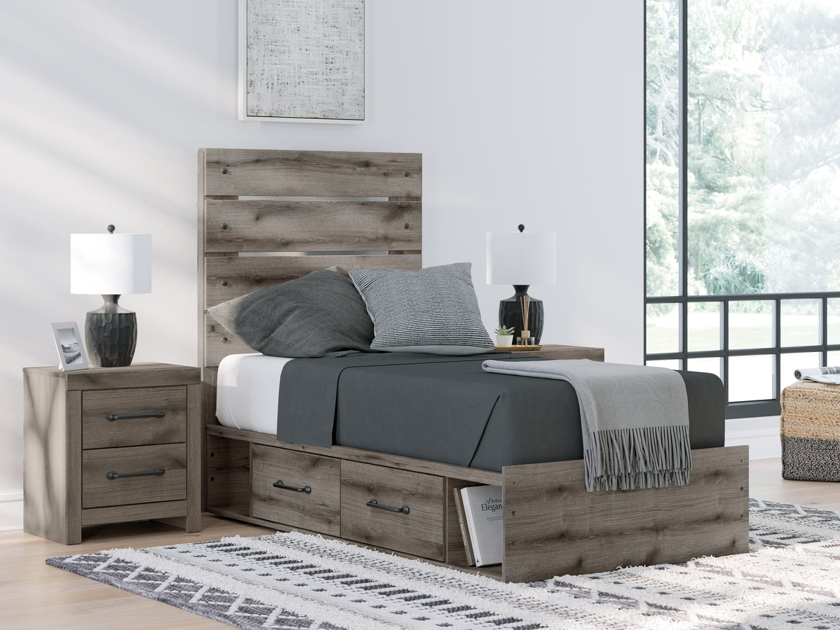 Furniture City Biloxi - Ashley Furniture - Graystorm Bedroom - Twin Panel Bed with Storage / Brown Gray - PCB2405B19