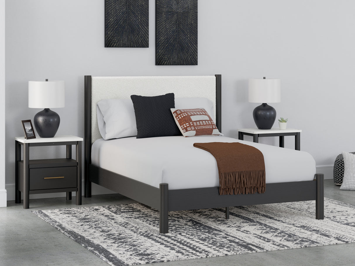 Furniture City Biloxi - Ashley Furniture - Cadmori Bedroom - Queen Upholstered Panel Bed / Black/White - B2616B2