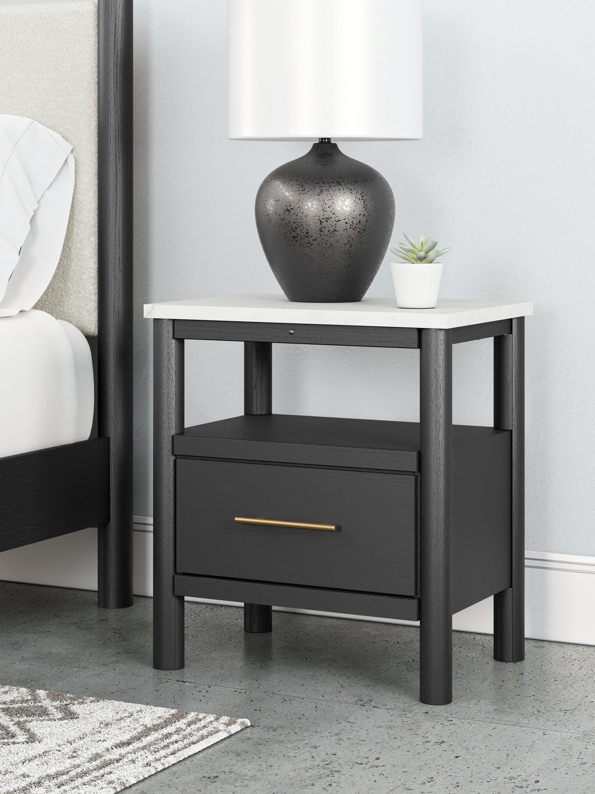 Furniture City Biloxi - Ashley Furniture - Cadmori Bedroom - One Drawer Night Stand / Black/White - B2616-91
