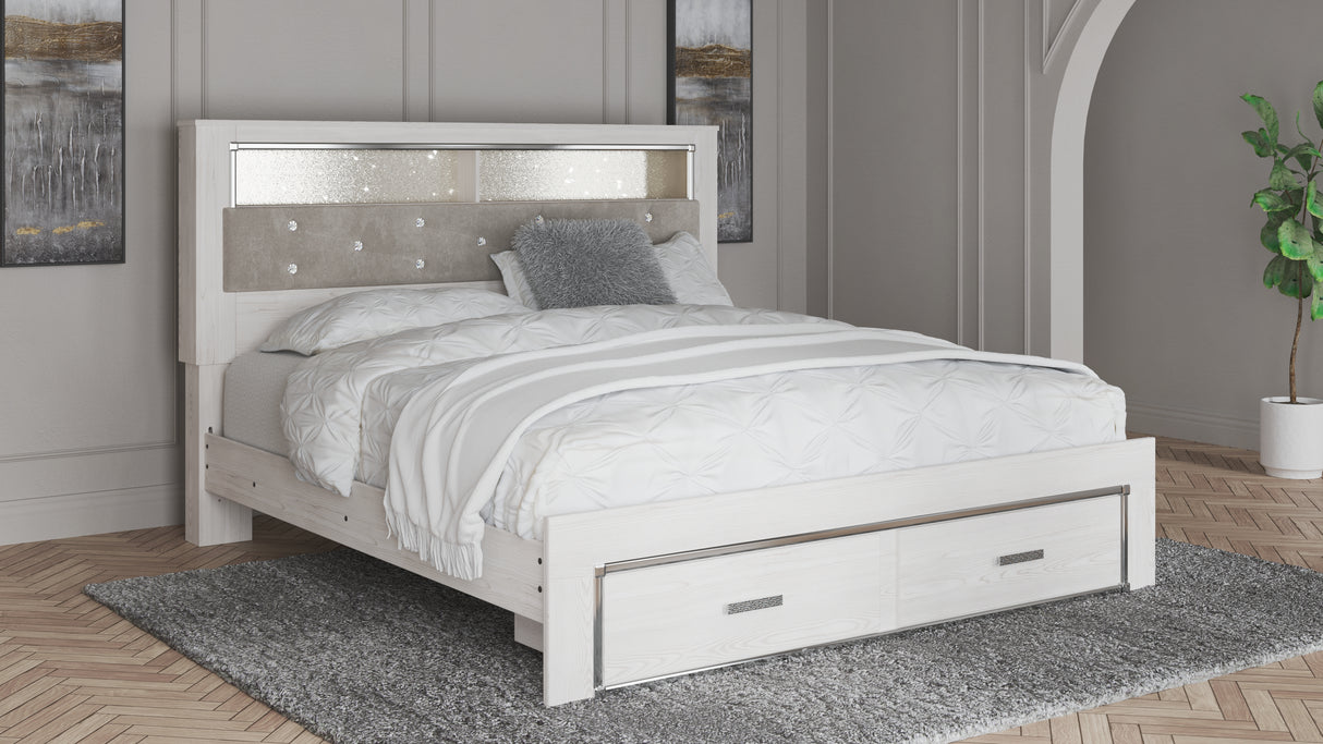 Furniture City Biloxi - Ashley Furniture - Altyra Bedroom - King Upholstered Bookcase Bed with Storage / White - B2640B30