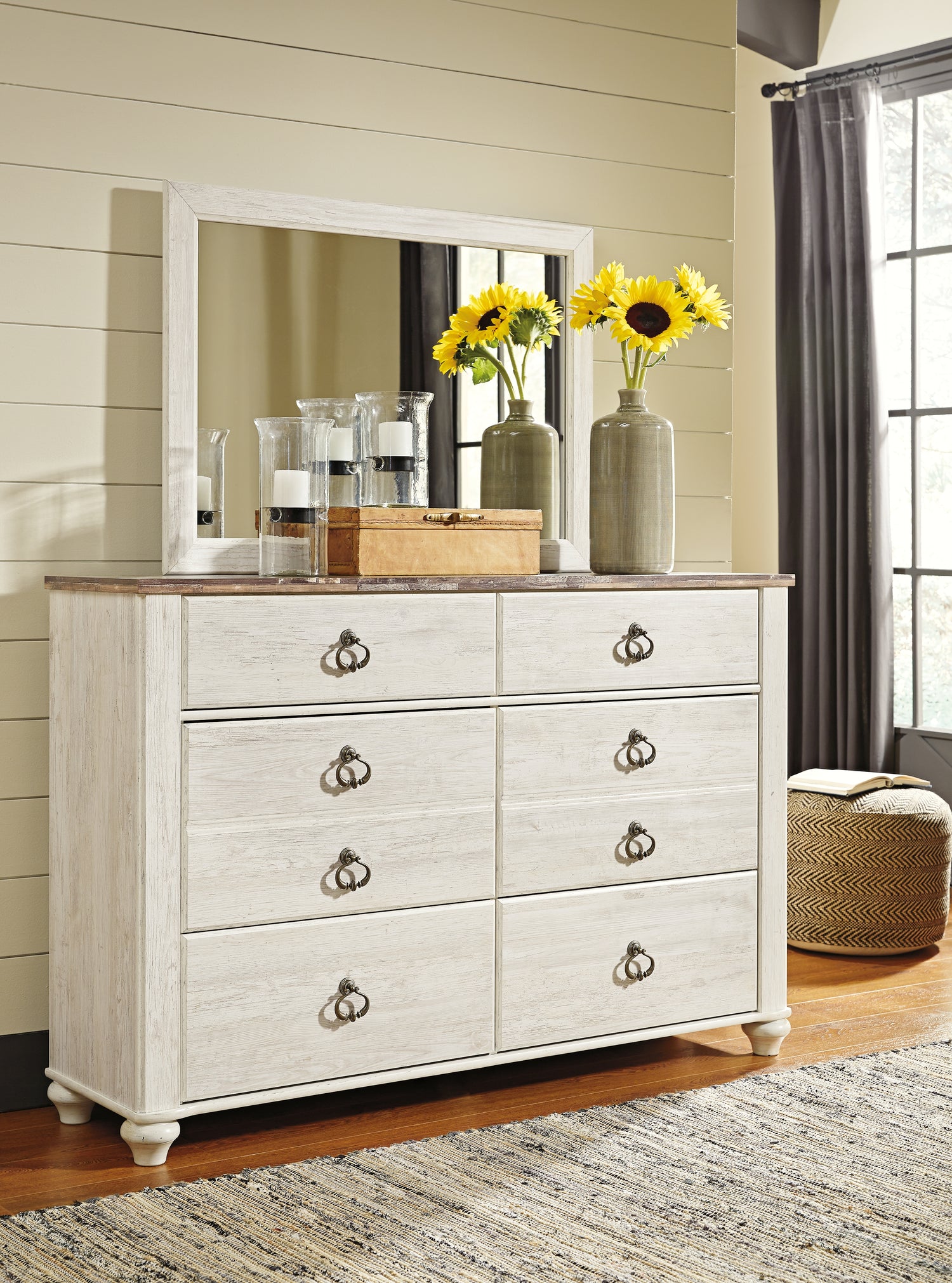 Furniture City Biloxi - Ashley Furniture - Willowton Bedroom - Dresser and Mirror / Whitewash - B267B1