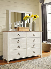 Furniture City Biloxi - Ashley Furniture - Willowton Bedroom - Dresser and Mirror / Whitewash - B267B1