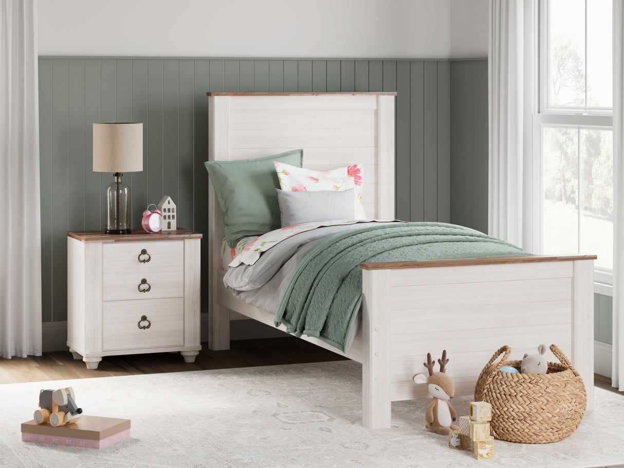 Furniture City Biloxi - Ashley Furniture - Willowton Bedroom - Twin Panel Bed / Whitewash - B267B15