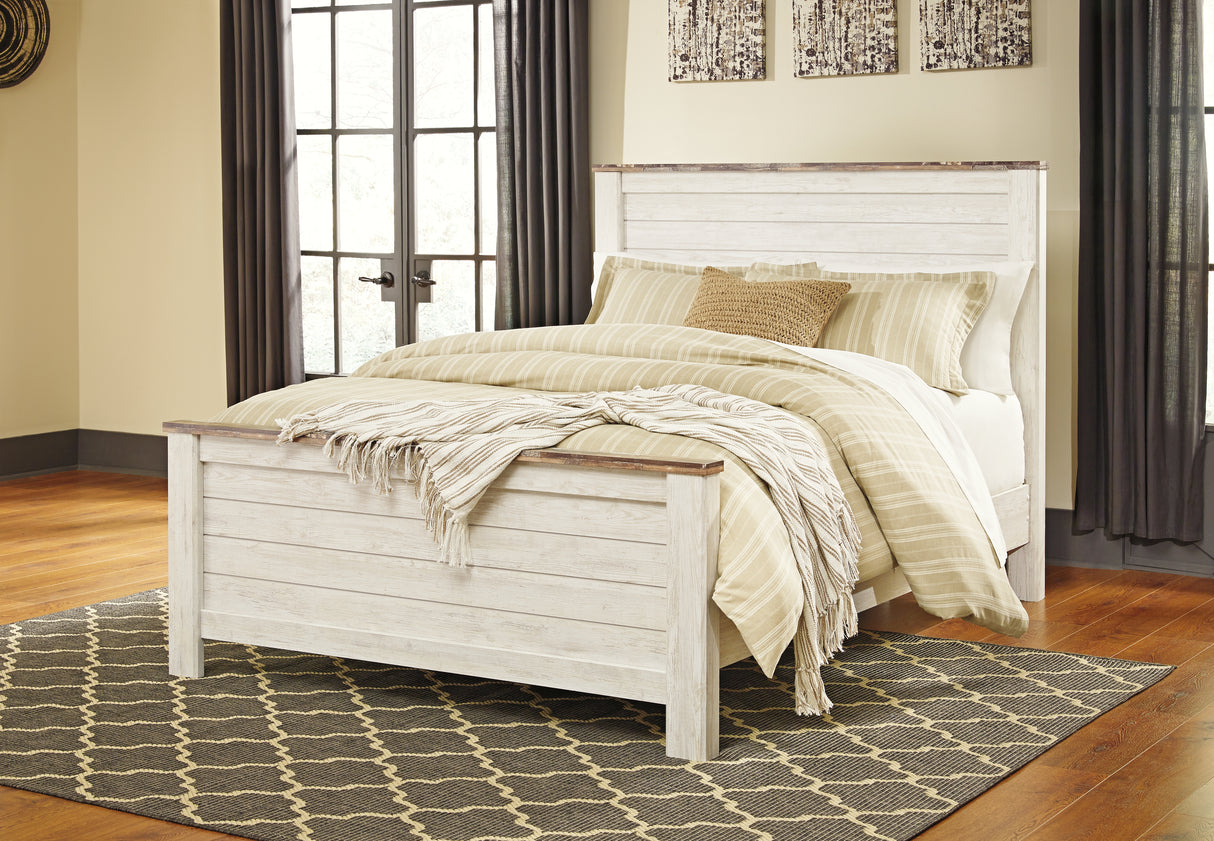 Furniture City Biloxi - Ashley Furniture - Willowton Bedroom - Queen Panel Bed / Whitewash - B267B8