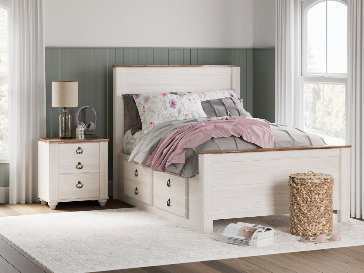 Furniture City Biloxi - Ashley Furniture - Willowton Bedroom - Full Panel Bed with 2 Storage Drawers / Whitewash - B267B22