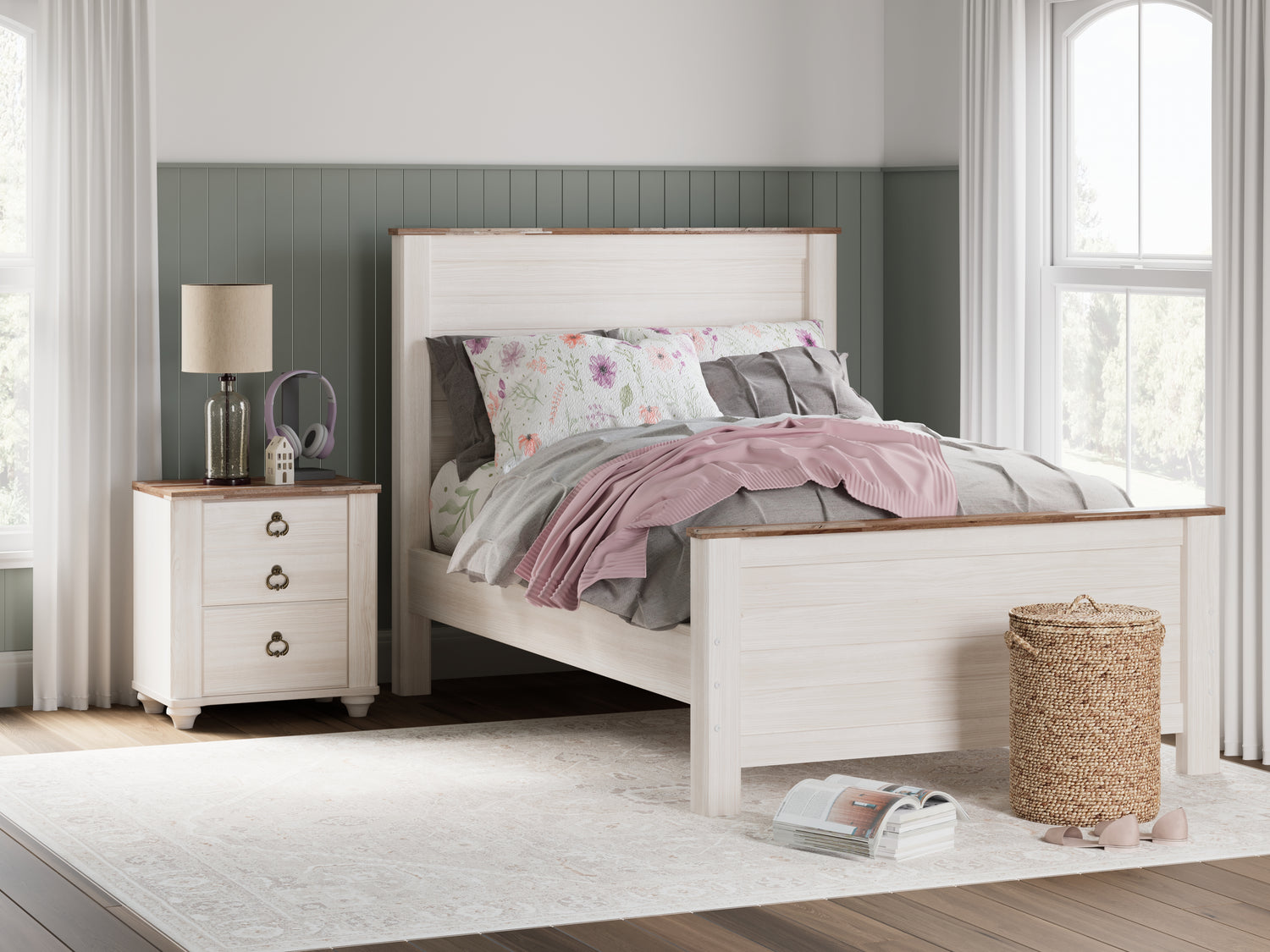 Furniture City Biloxi - Ashley Furniture - Willowton Bedroom - Full Panel Bed / Whitewash - B267B17