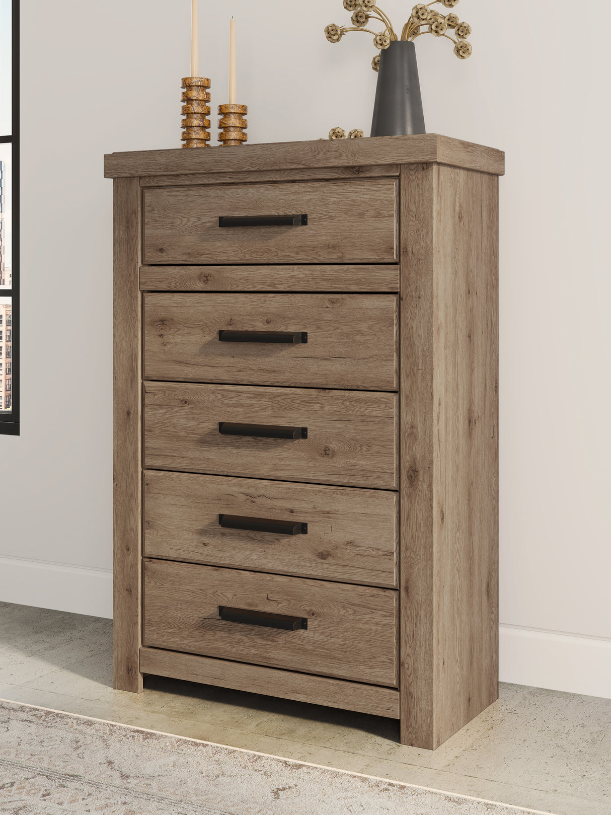 Furniture City Biloxi - Ashley Furniture - Oliandon Bedroom - Five Drawer Chest / Light Brown - PCB2844-46