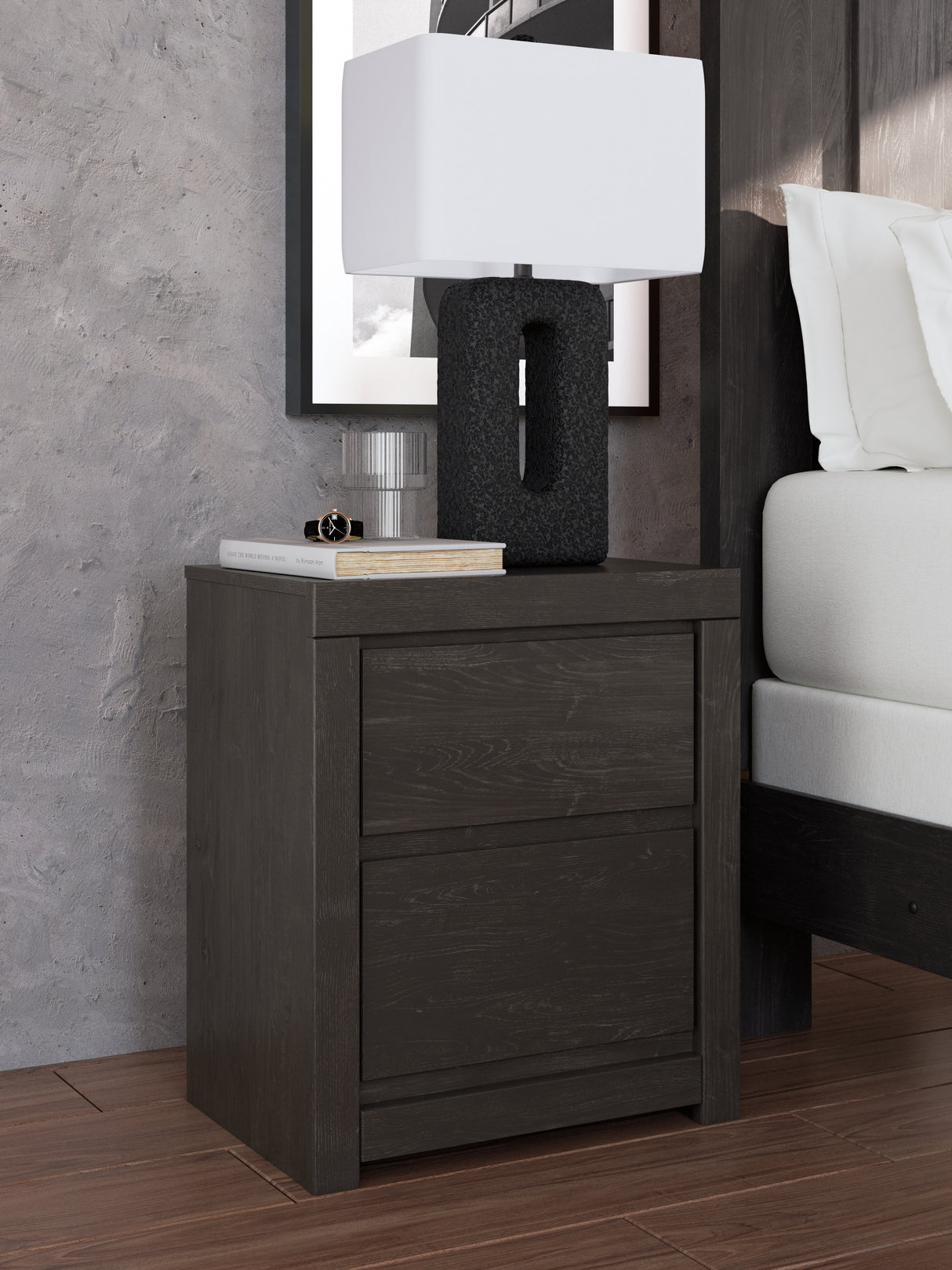 Furniture City Biloxi - Ashley Furniture - Fraluna Bedroom - Two Drawer Night Stand / Charcoal - PCB3370-92