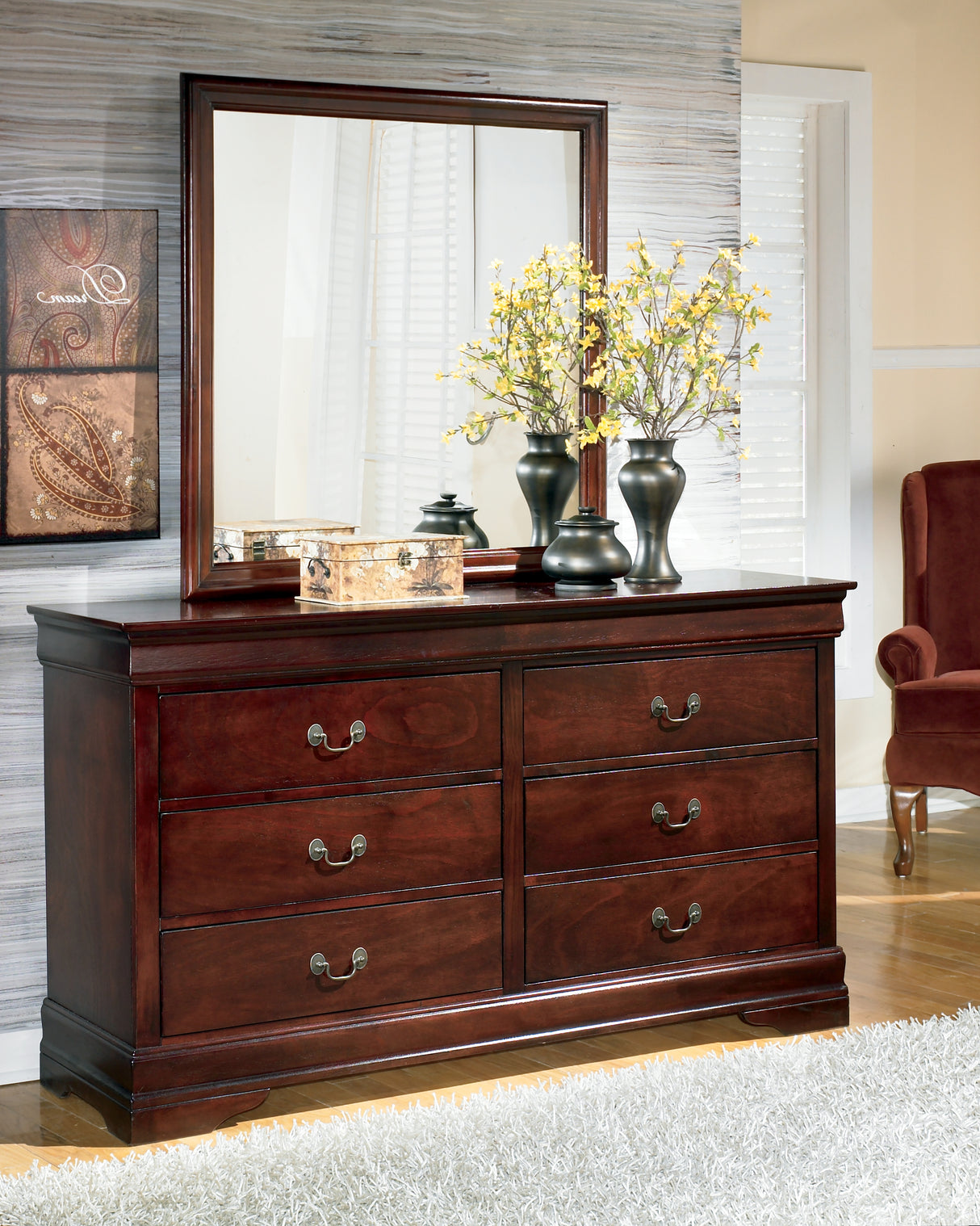 Furniture City Biloxi - Ashley Furniture - Alisdair Bedroom - Dresser and Mirror / Reddish Brown - B376B1