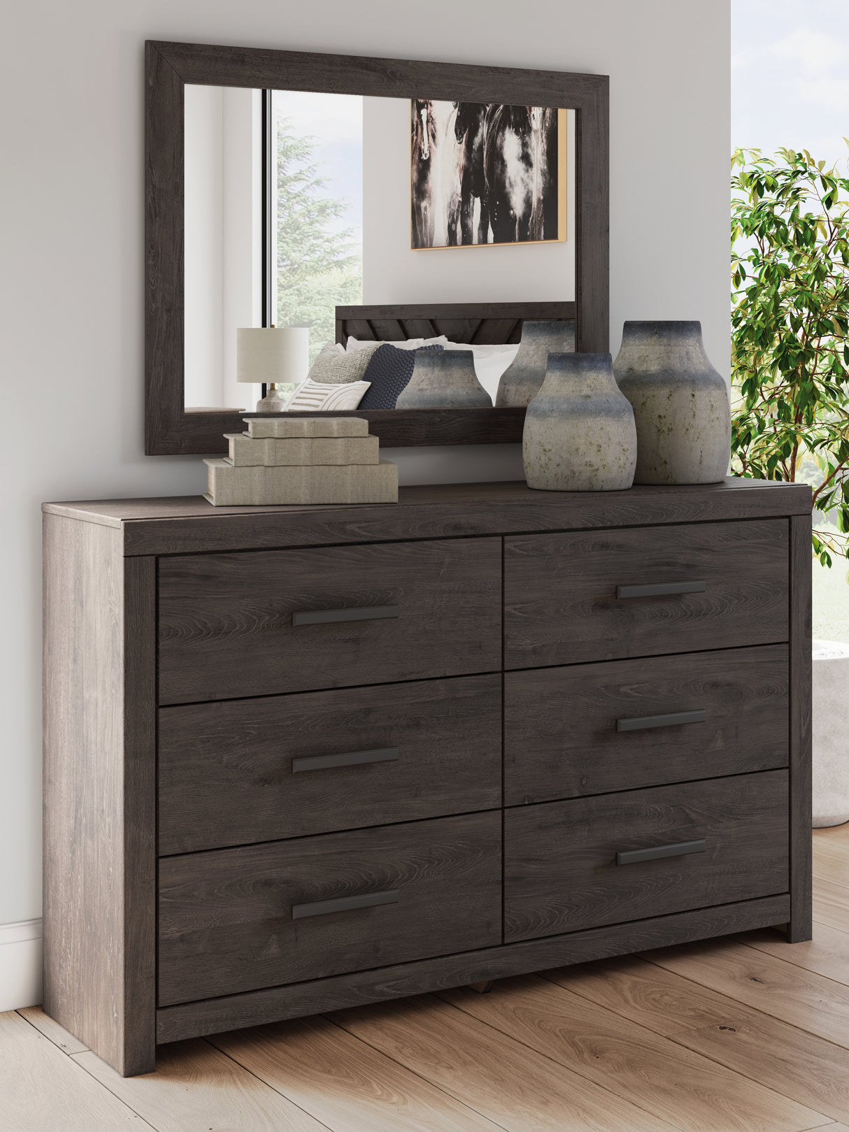 Furniture City Biloxi - Ashley Furniture - Prendonea Bedroom - Dresser and Mirror / Charcoal - B3789B1
