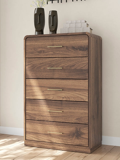 Furniture City Biloxi - Ashley Furniture - Fortlorn Bedroom - Five Drawer Chest / Walnut Brown - PCB386-46