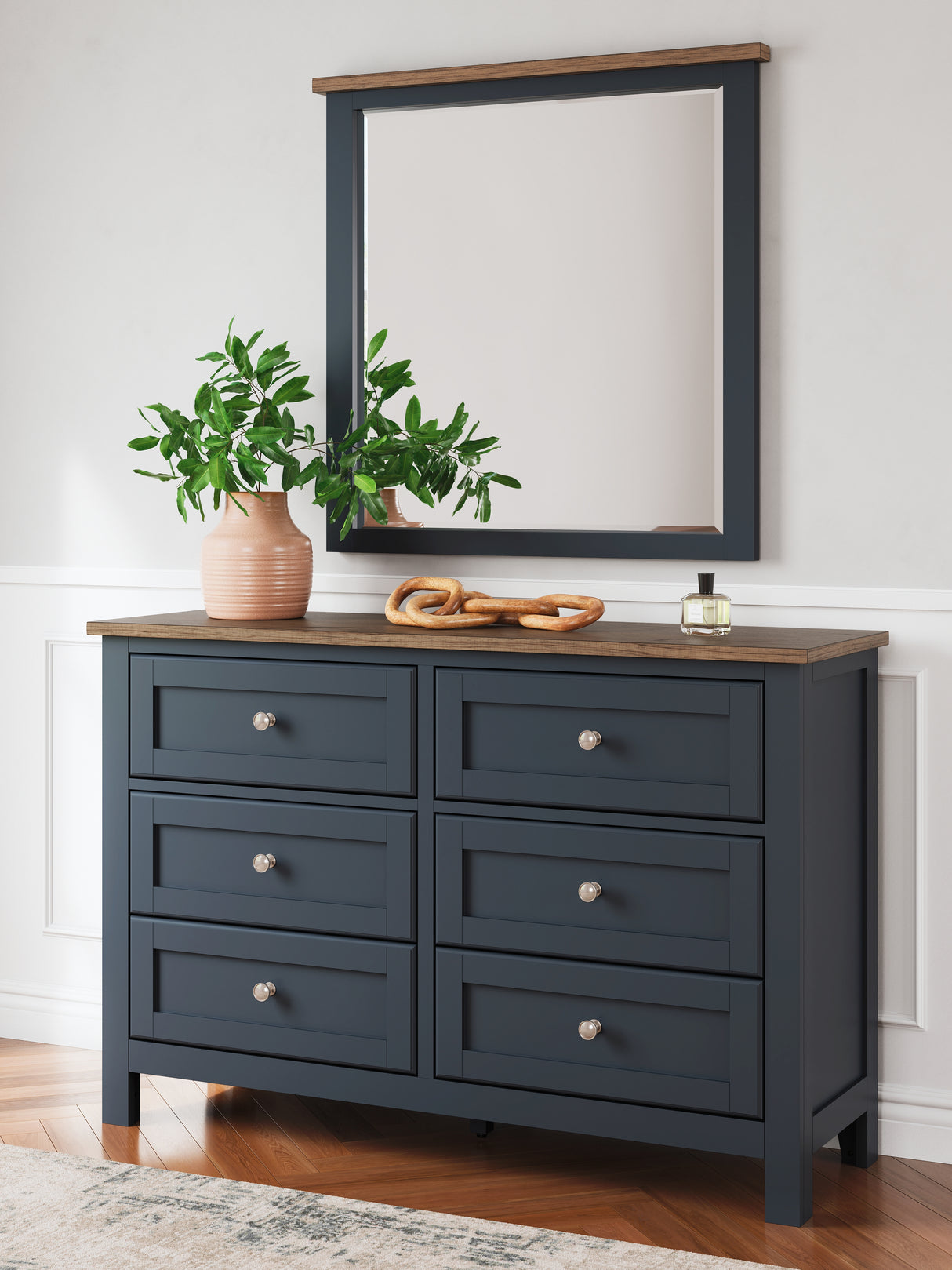 Furniture City Biloxi - Ashley Furniture - Landocken Bedroom - Dresser and Mirror / Brown/Blue - B414B1