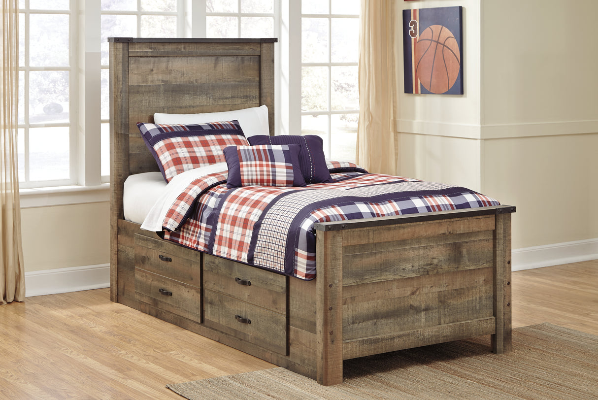 Furniture City Biloxi - Ashley Furniture - Trinell Bedroom - Twin Panel Bed with 2 Storage Drawers / Brown - B446B15