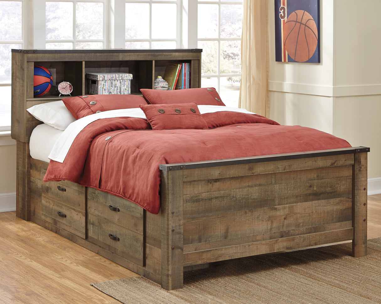 Furniture City Biloxi - Ashley Furniture - Trinell Bedroom - Full Bookcase Bed with 2 Sided Storage / Brown - B446B79