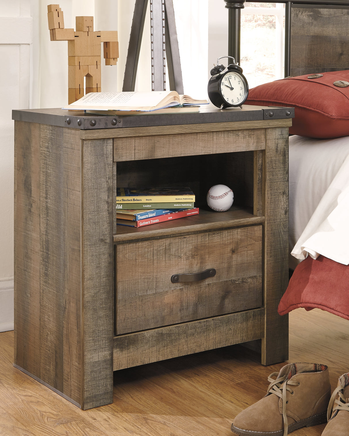 Furniture City Biloxi - Ashley Furniture - Trinell Bedroom - One Drawer Night Stand / Brown - B446-91