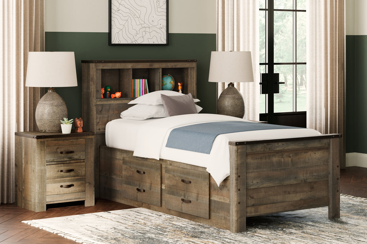 Furniture City Biloxi - Ashley Furniture - Trinell Bedroom - Twin Bookcase Bed with 2 Storage Drawers / Brown - B446B17