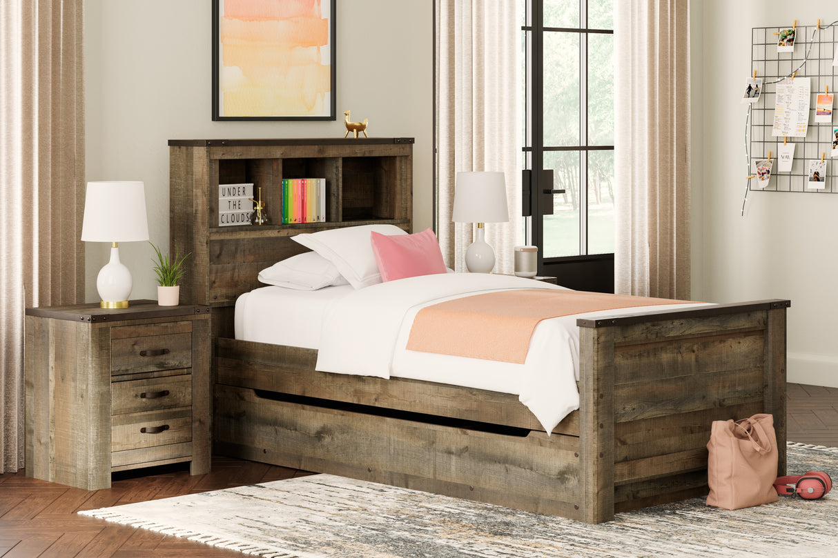 Furniture City Biloxi - Ashley Furniture - Trinell Bedroom - Twin Bookcase Bed with 1 Large Storage Drawer / Brown - B446B22