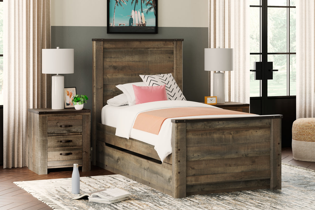 Furniture City Biloxi - Ashley Furniture - Trinell Bedroom - Twin Panel Bed with 1 Large Storage Drawer / Brown - B446B8
