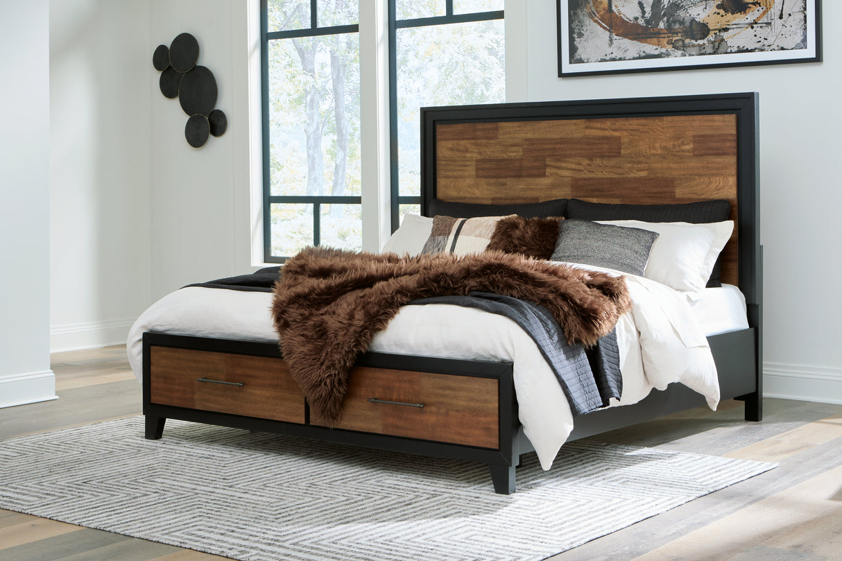 Furniture City Biloxi - Ashley Furniture - Kraeburn Bedroom - King Panel Storage Bed / Brown/Black - B496B12