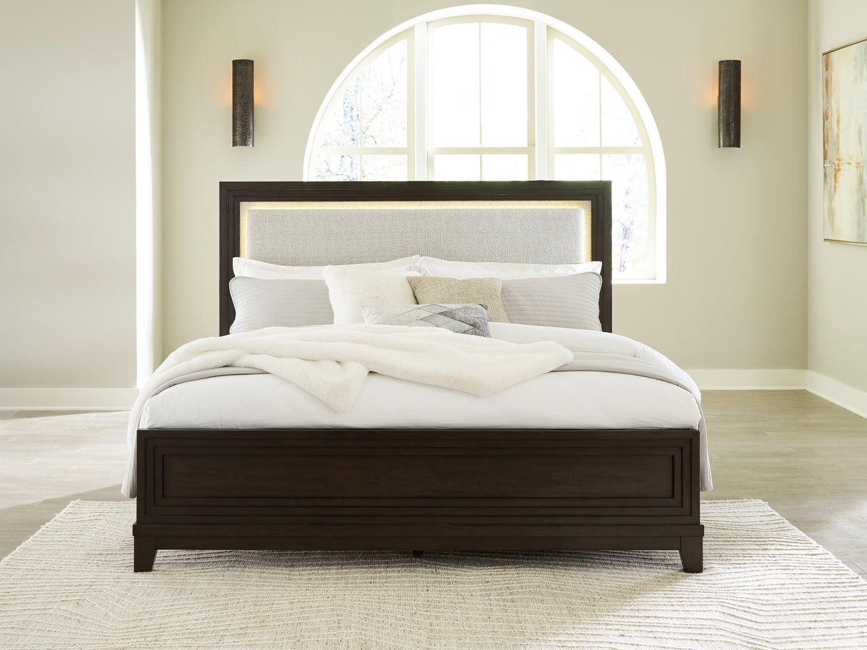 Furniture City Biloxi - Ashley Furniture - Neymorton Bedroom - Queen Upholstered Panel Bed / Dark Grayish Brown - B618B2