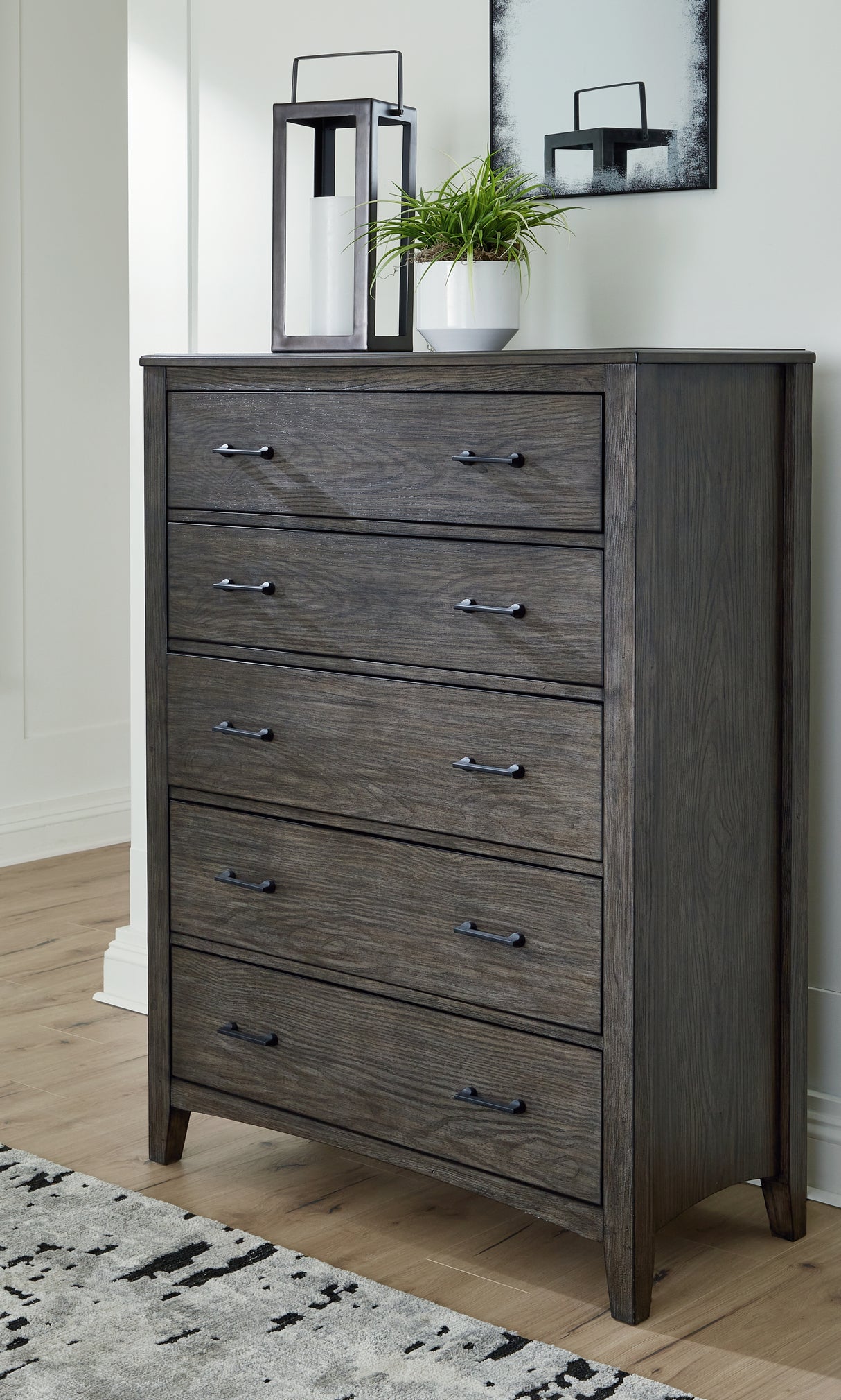 Furniture City Biloxi - Ashley Furniture - Montillan Bedroom - Five Drawer Chest / Grayish Brown - B651-46