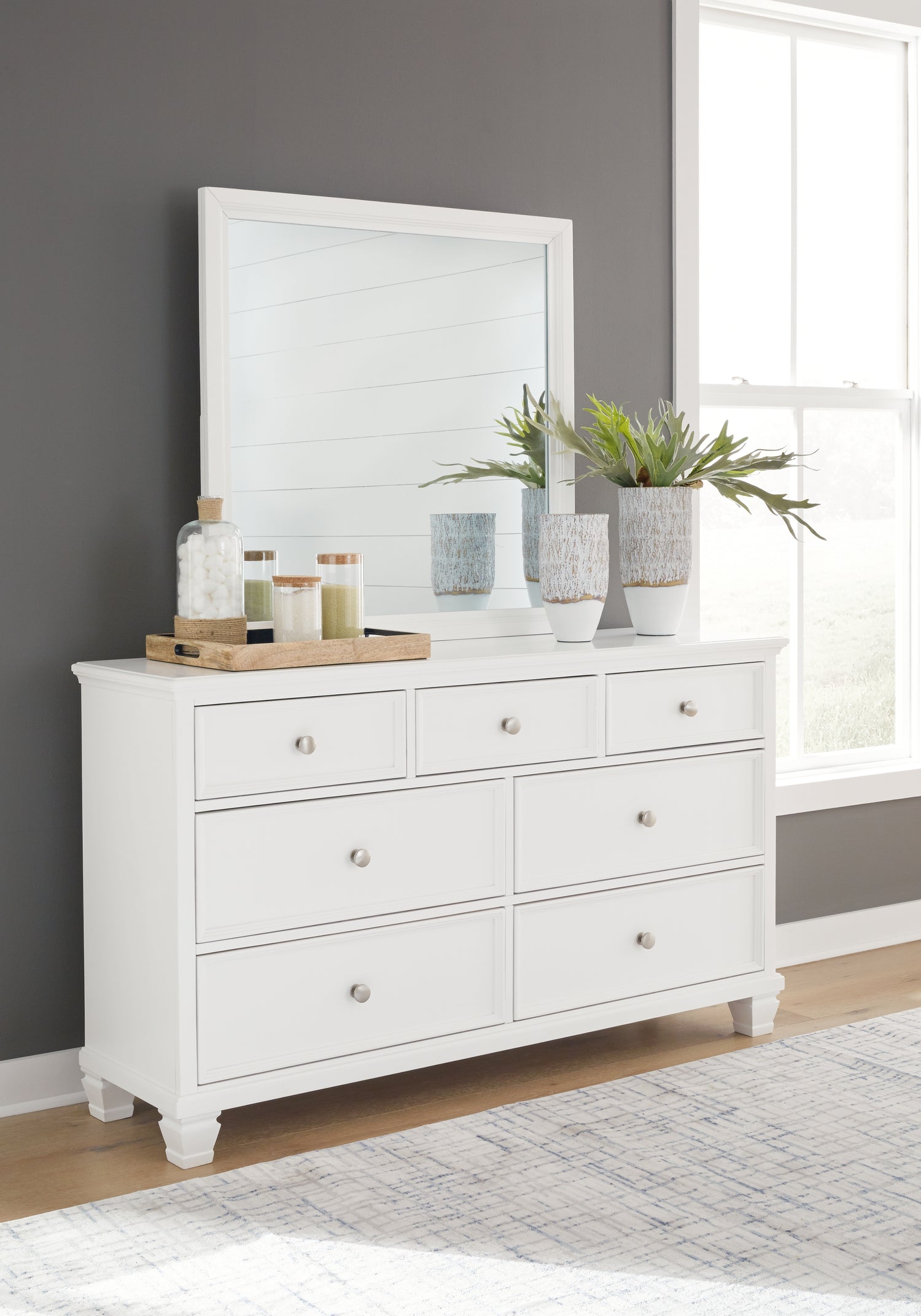 Furniture City Biloxi - Ashley Furniture - Fortman Bedroom - Dresser and Mirror / White - B680B1