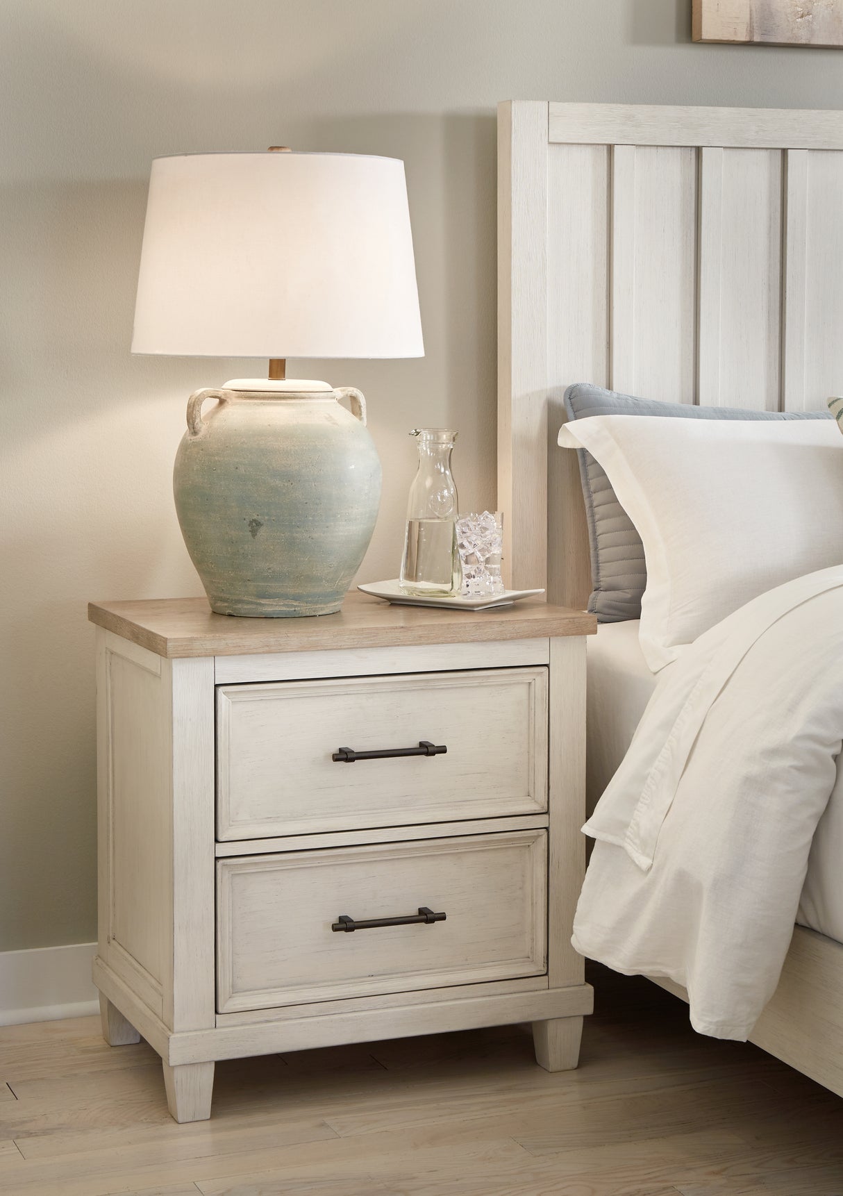 Furniture City Biloxi - Ashley Furniture - Shaybrock Bedroom - Two Drawer Night Stand / Antique White/Brown - B683-92