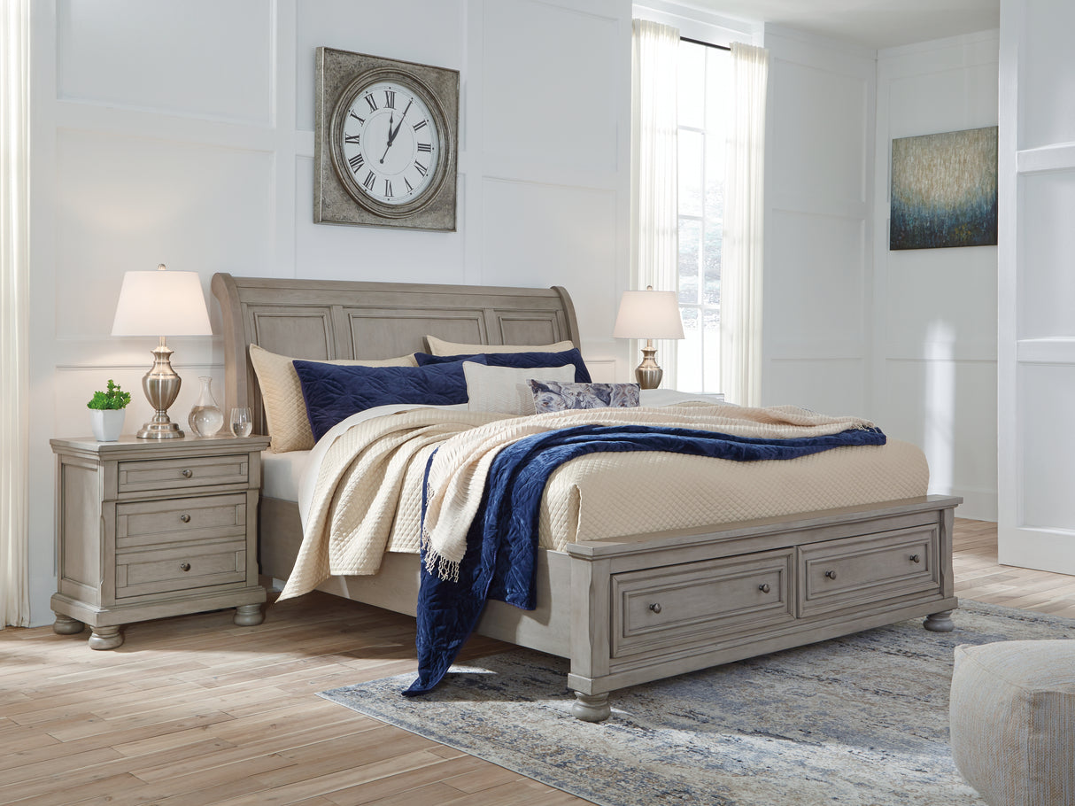 Furniture City Biloxi - Ashley Furniture - Lettner Bedroom - King Sleigh Bed with 2 Storage Drawers / Light Gray - B733B8