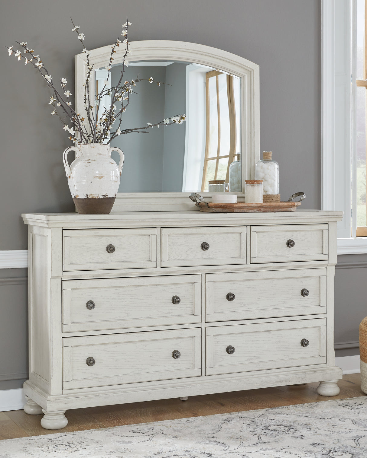 Furniture City Biloxi - Ashley Furniture - Robbinsdale Bedroom - Dresser and Mirror / Antique White - B742B1