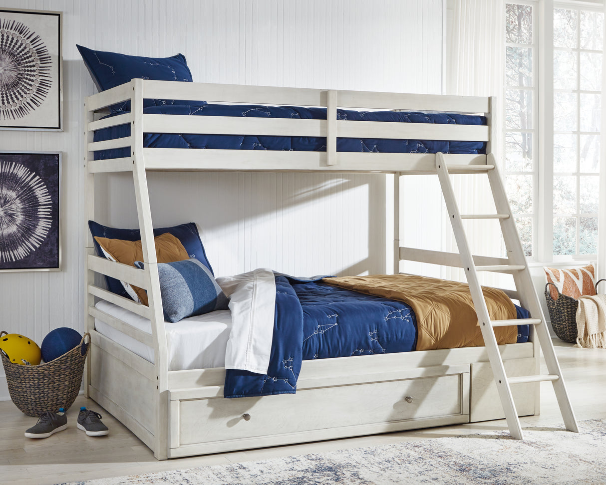 Furniture City Biloxi - Ashley Furniture - Robbinsdale Bedroom - Twin over Full Bunk Bed with Storage / Antique White - B742B16
