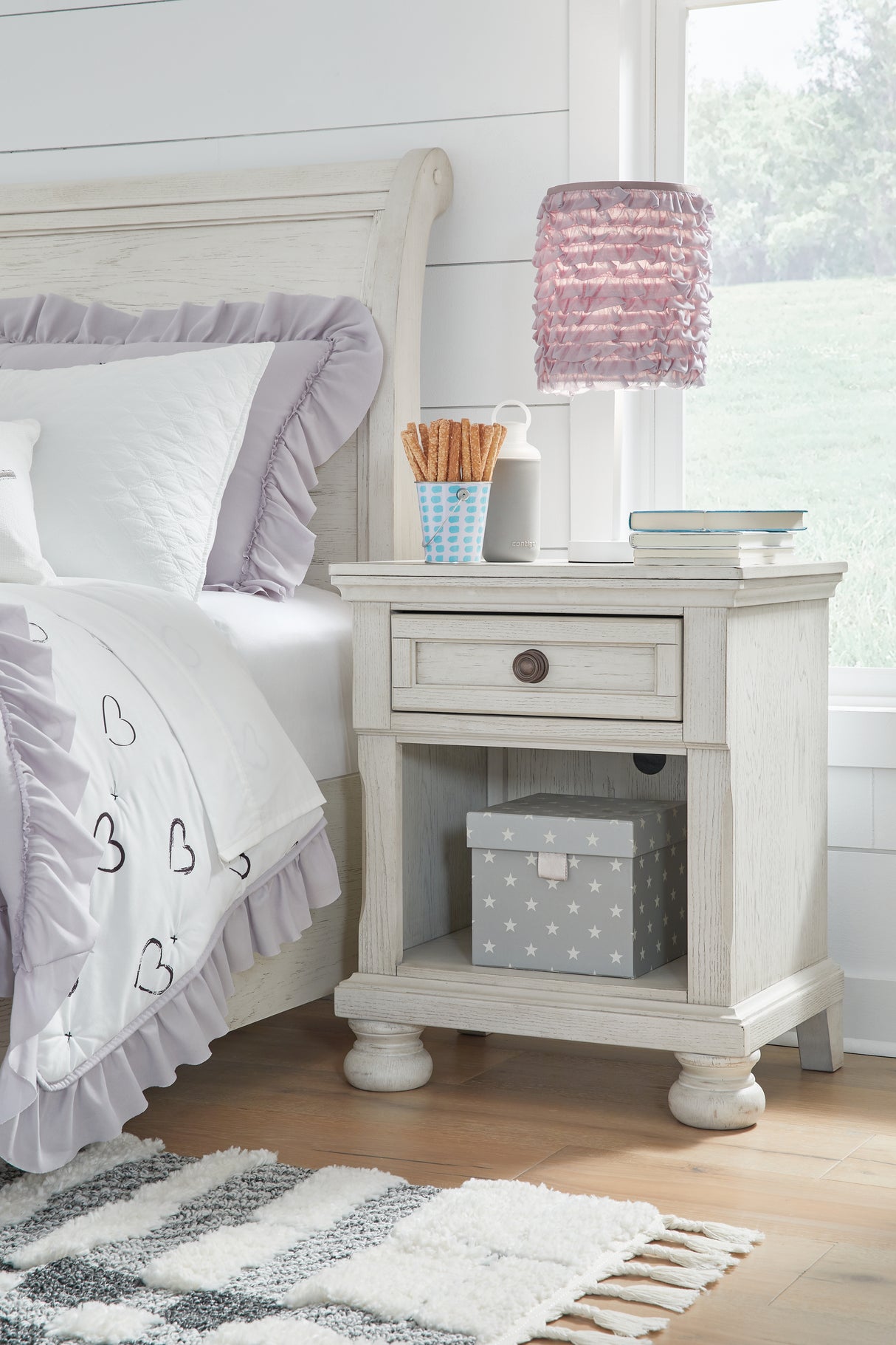 Furniture City Biloxi - Ashley Furniture - Robbinsdale Bedroom - One Drawer Night Stand / Antique White - B742-91