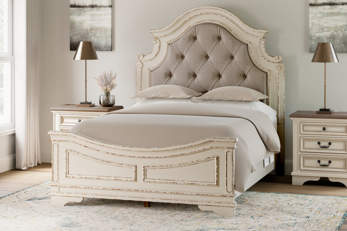 Furniture City Biloxi - Ashley Furniture - Realyn Bedroom - Queen Upholstered Panel Bed / Chipped White - B743B2