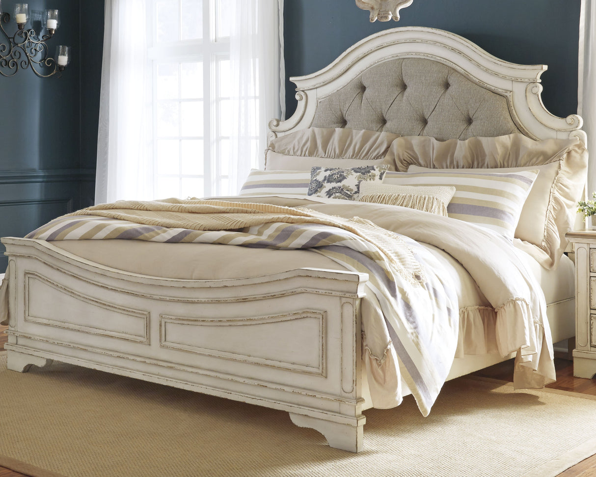 Furniture City Biloxi - Ashley Furniture - Realyn Bedroom - King Upholstered Panel Bed / Chipped White - B743B6