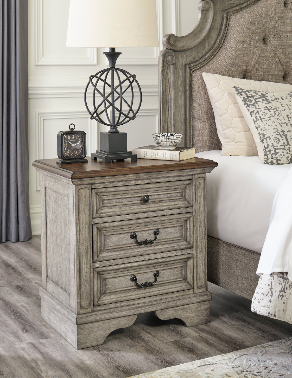 Furniture City Biloxi - Ashley Furniture - Lodenbay Bedroom - Three Drawer Night Stand / Antique Gray/Brown - B751-93