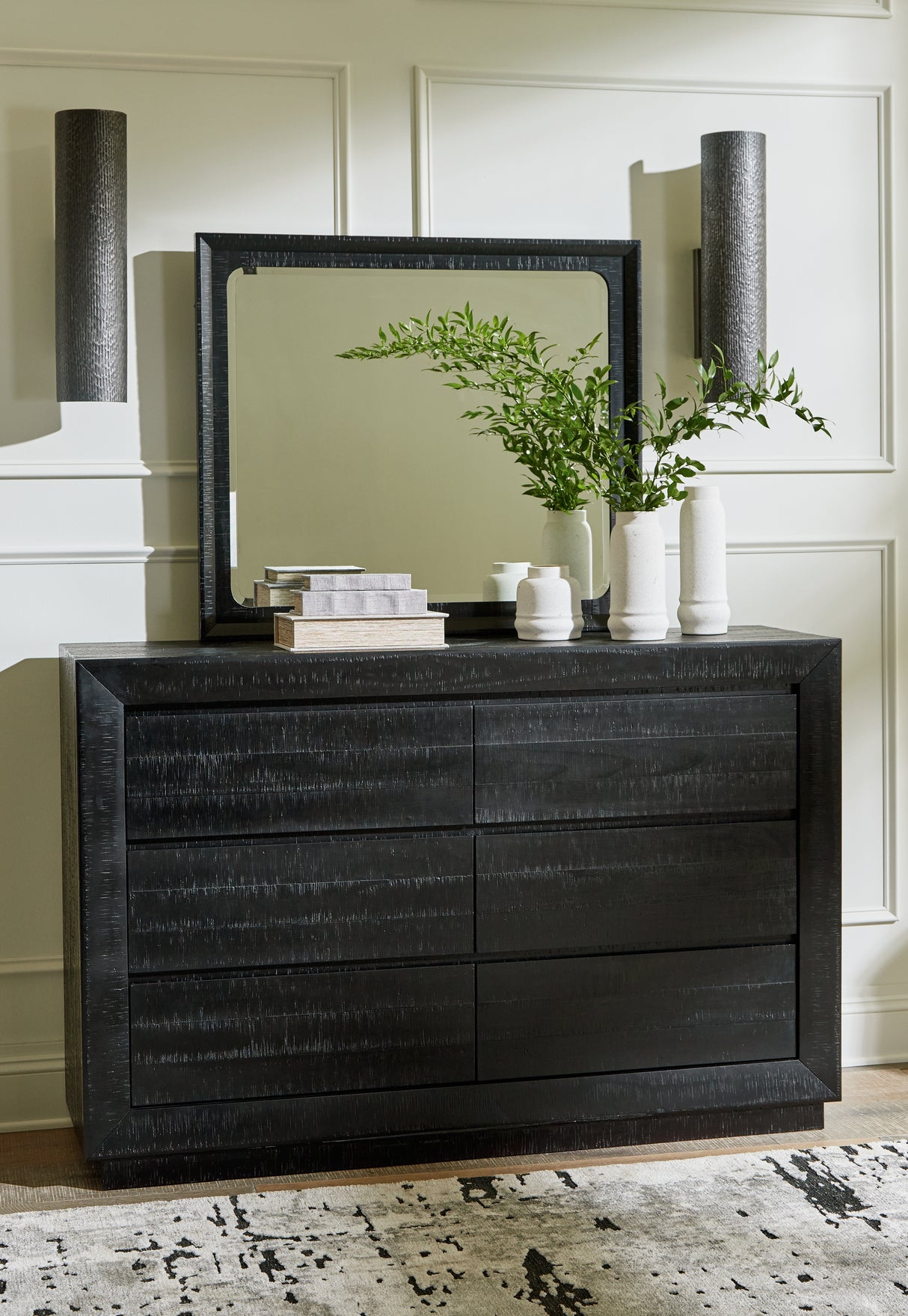 Furniture City Biloxi - Ashley Furniture - Londer Bedroom - Dresser and Mirror / Black - B768B1