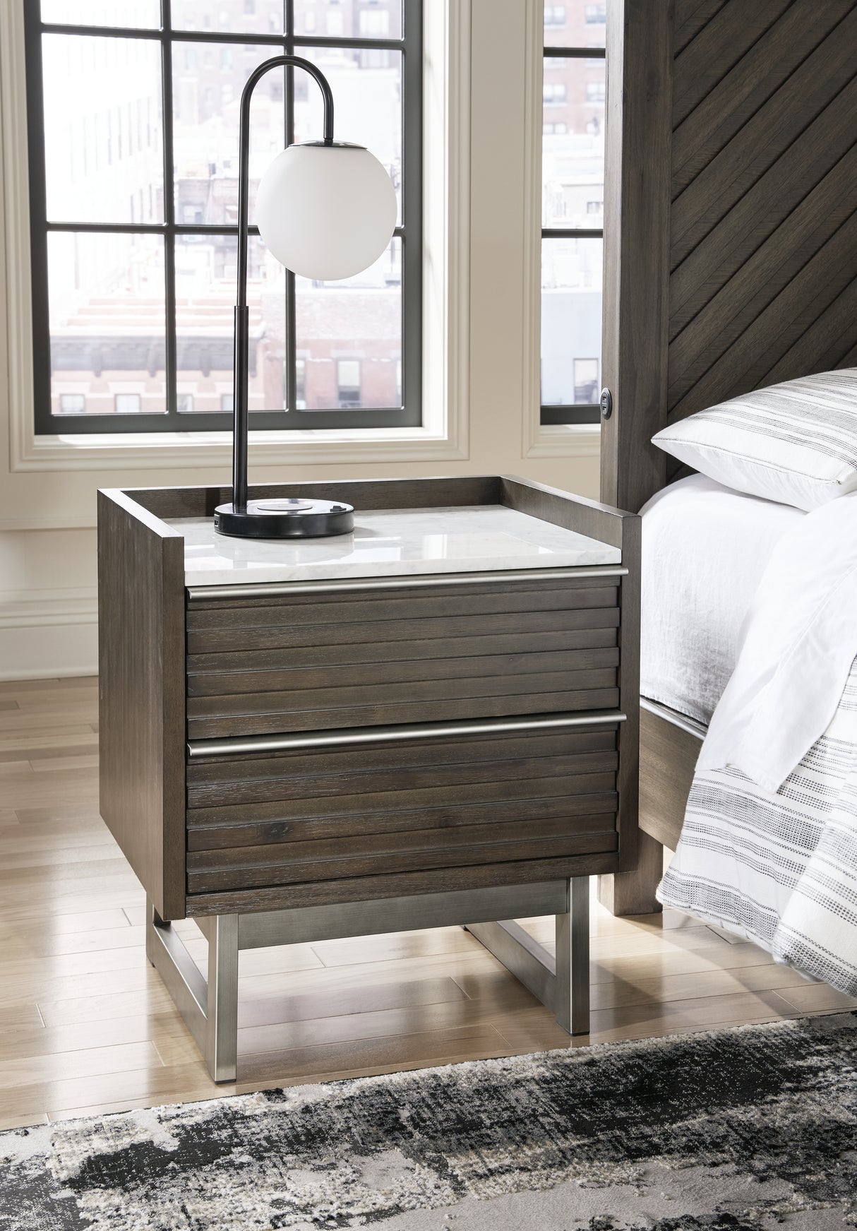 Furniture City Biloxi - Ashley Furniture - Arkenton Bedroom - Two Drawer Night Stand / Grayish Brown/White - B786-92