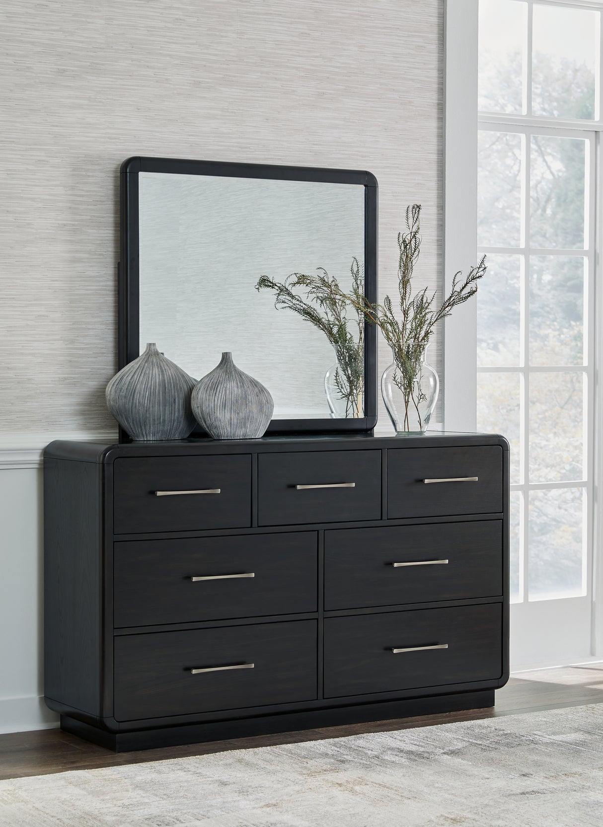 Furniture City Biloxi - Ashley Furniture - Rowanbeck Bedroom - Dresser and Mirror / Black - B821B1