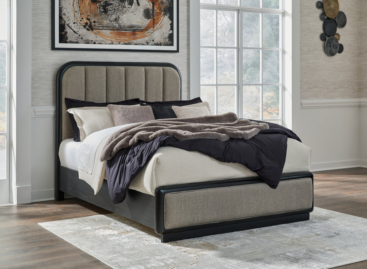 Furniture City Biloxi - Ashley Furniture - Rowanbeck Bedroom - Queen Upholstered Panel Bed / Gray/Black - B821B2