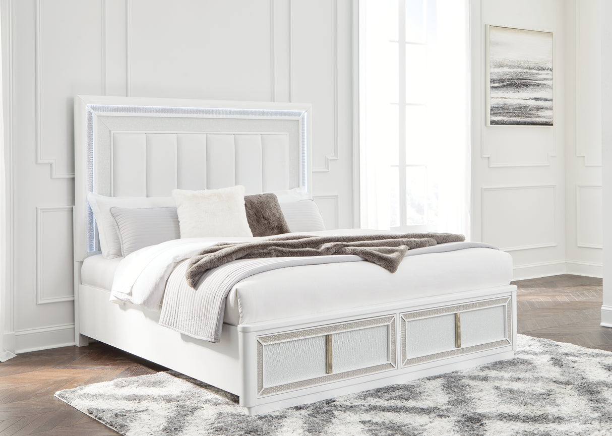 Furniture City Biloxi - Ashley Furniture - Chalanna Bedroom - King Upholstered Storage Bed / White - B822B4