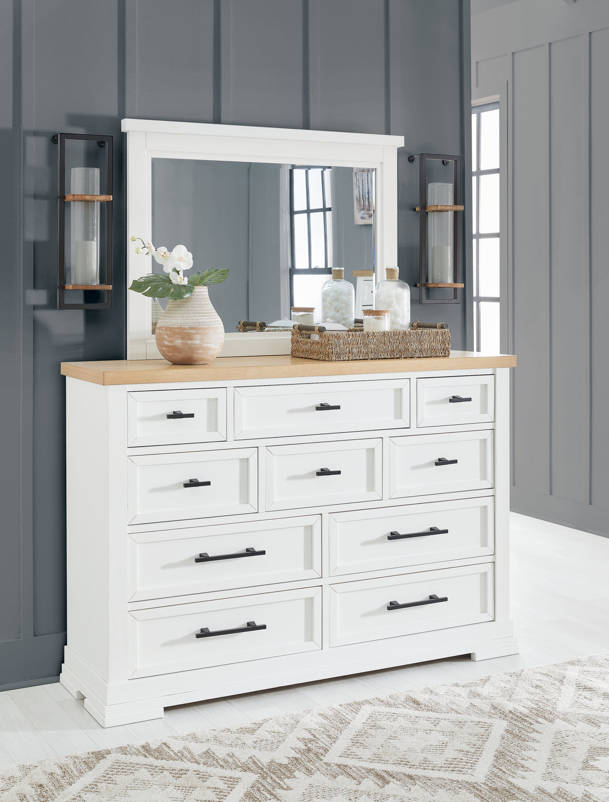 Furniture City Biloxi - Ashley Furniture - Ashbryn Bedroom - Dresser and Mirror / White/Natural - B844B1