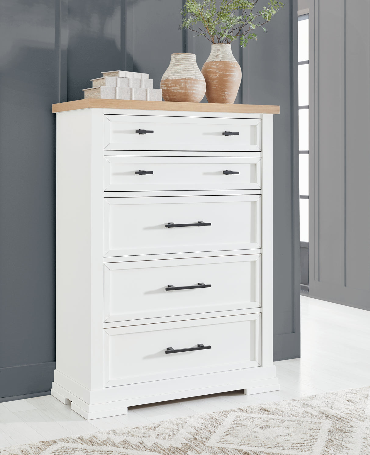 Furniture City Biloxi - Ashley Furniture - Ashbryn Bedroom - Five Drawer Chest / White/Natural - B844-46
