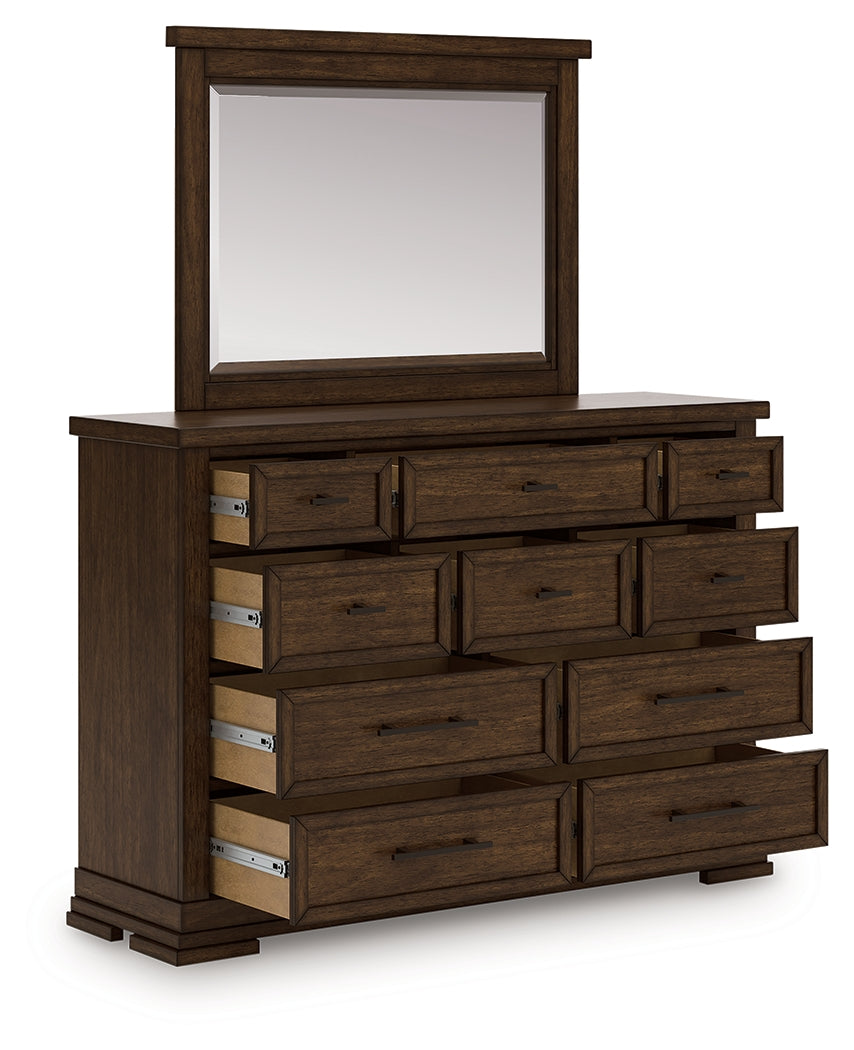 Furniture City Biloxi - Ashley Furniture - Taffenbrook Bedroom - Dresser and Mirror / Medium Brown - B849B1