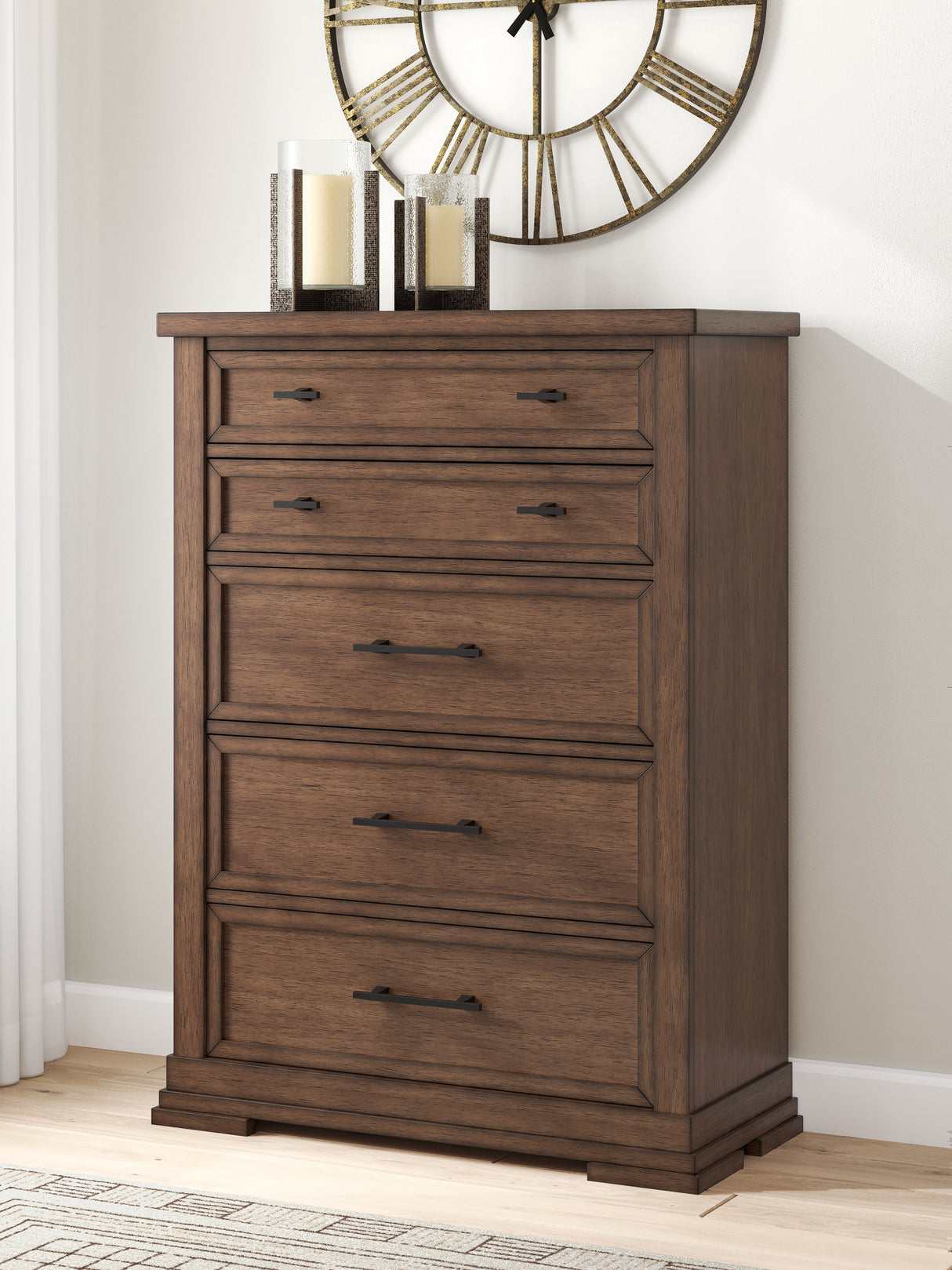 Furniture City Biloxi - Ashley Furniture - Taffenbrook Bedroom - Five Drawer Chest / Medium Brown - B849-46